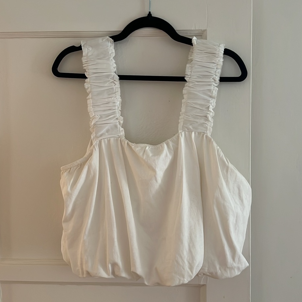 Free People White Ruffled Tank Top